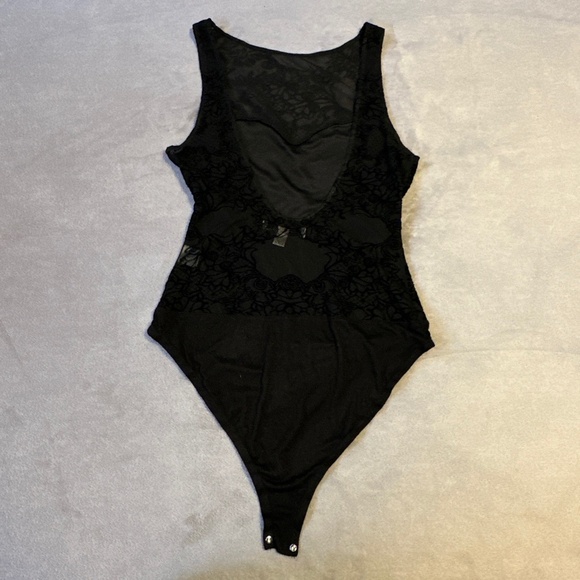 Black Velvet Sheer Bodysuit Tank Medium Fourteenth Place Whimsigoth Fairy Grunge - Picture 9 of 10